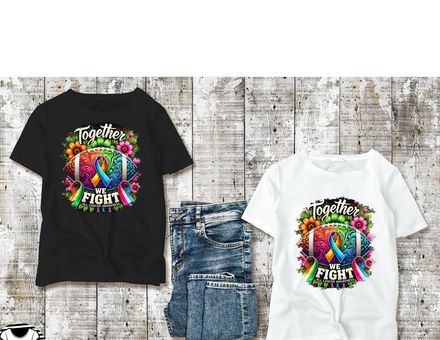 Together We Fight - All Cancer Awareness Merchandise - Colorful Ribbon & Football Design for Solidarity and Support