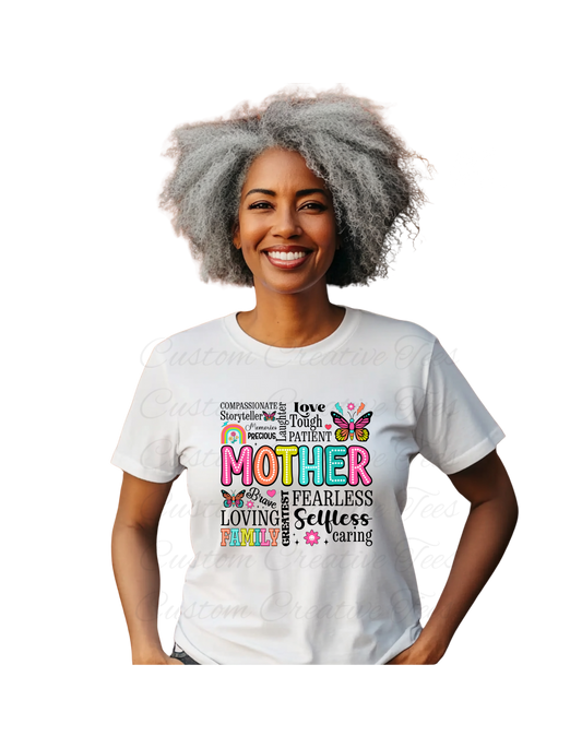 Mother Word Collage T-Shirt – Bright, Bold & Beautiful Tribute Tee