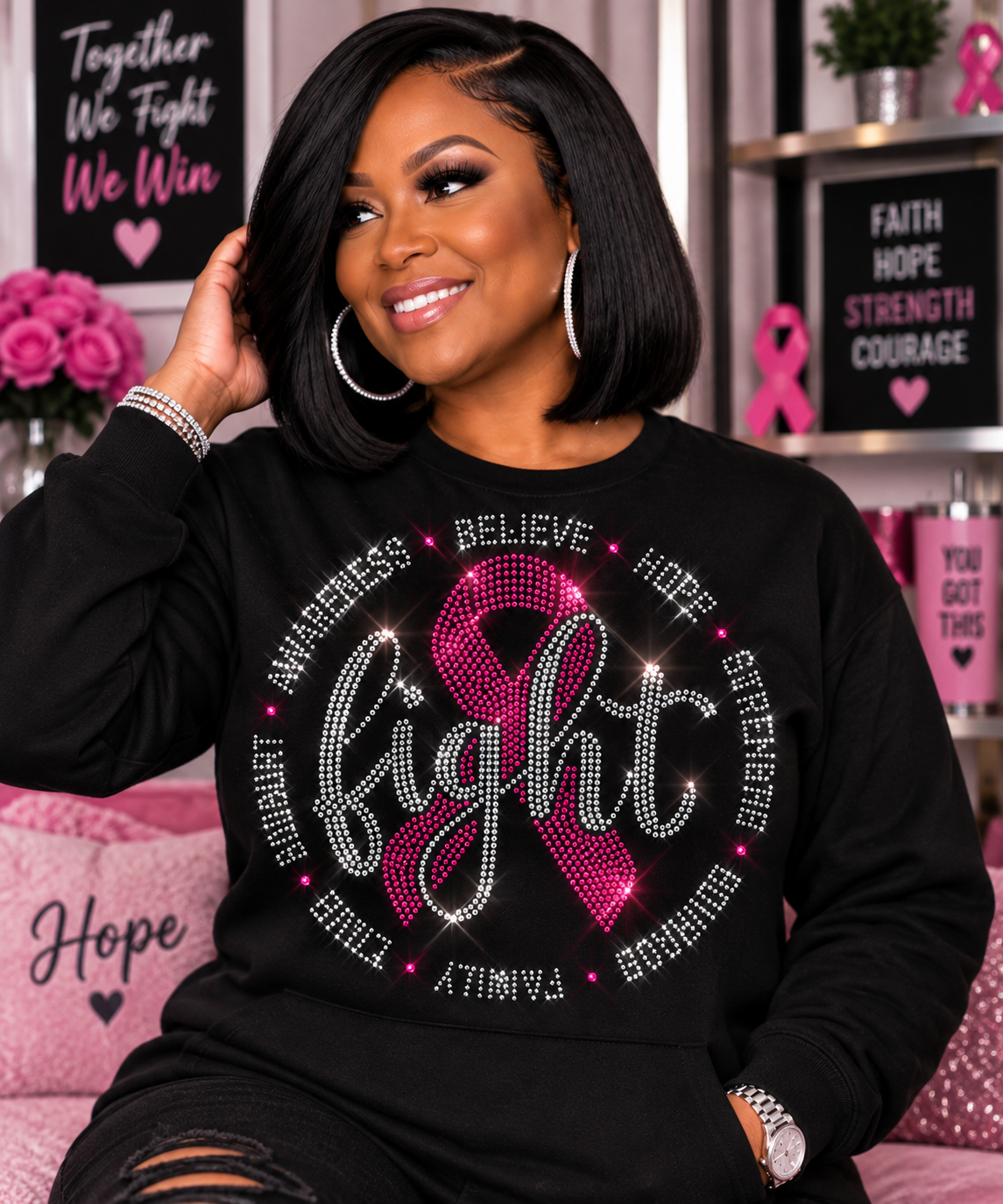 Fight Breast Cancer Awareness Rhinestone Shirt | Tee, Sweatshirt or Hoodie
