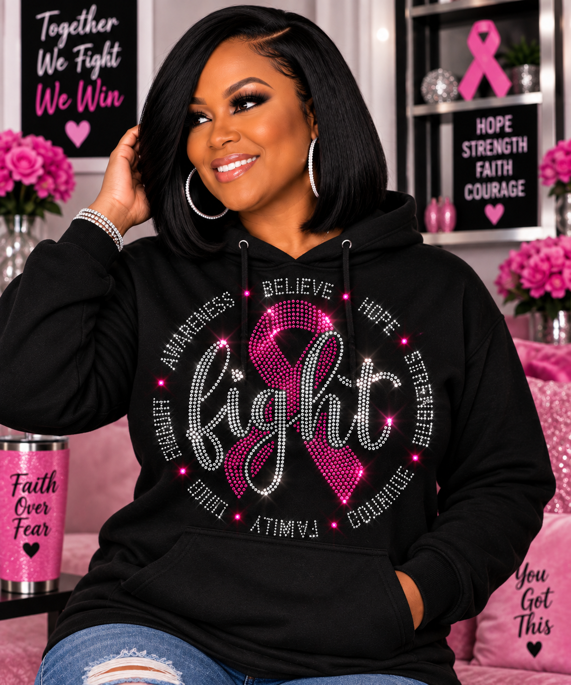 Fight Breast Cancer Awareness Rhinestone Shirt | Tee, Sweatshirt or Hoodie