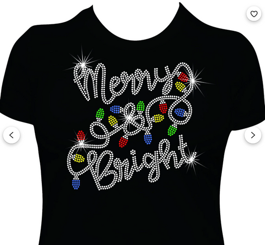 Merry & Bright – Holiday Rhinestone Christmas Lights T-Shirt