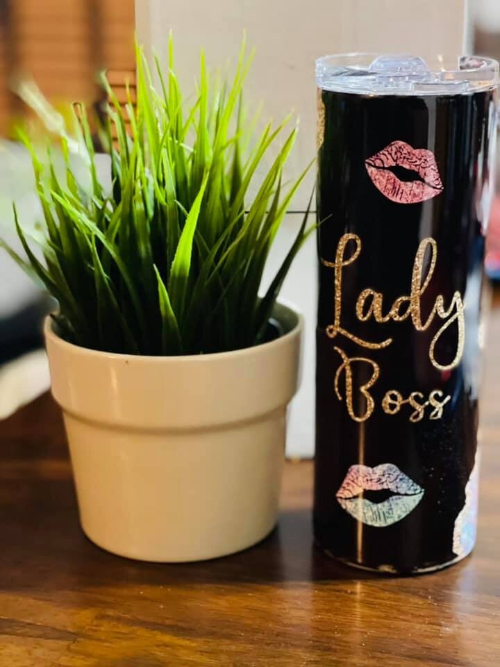 Lady Boss Tumbler Design Double Walled 20 oz. PNG Sublimation Boss Glitter Sublimation Tumbler Black & Gold Lady Boss