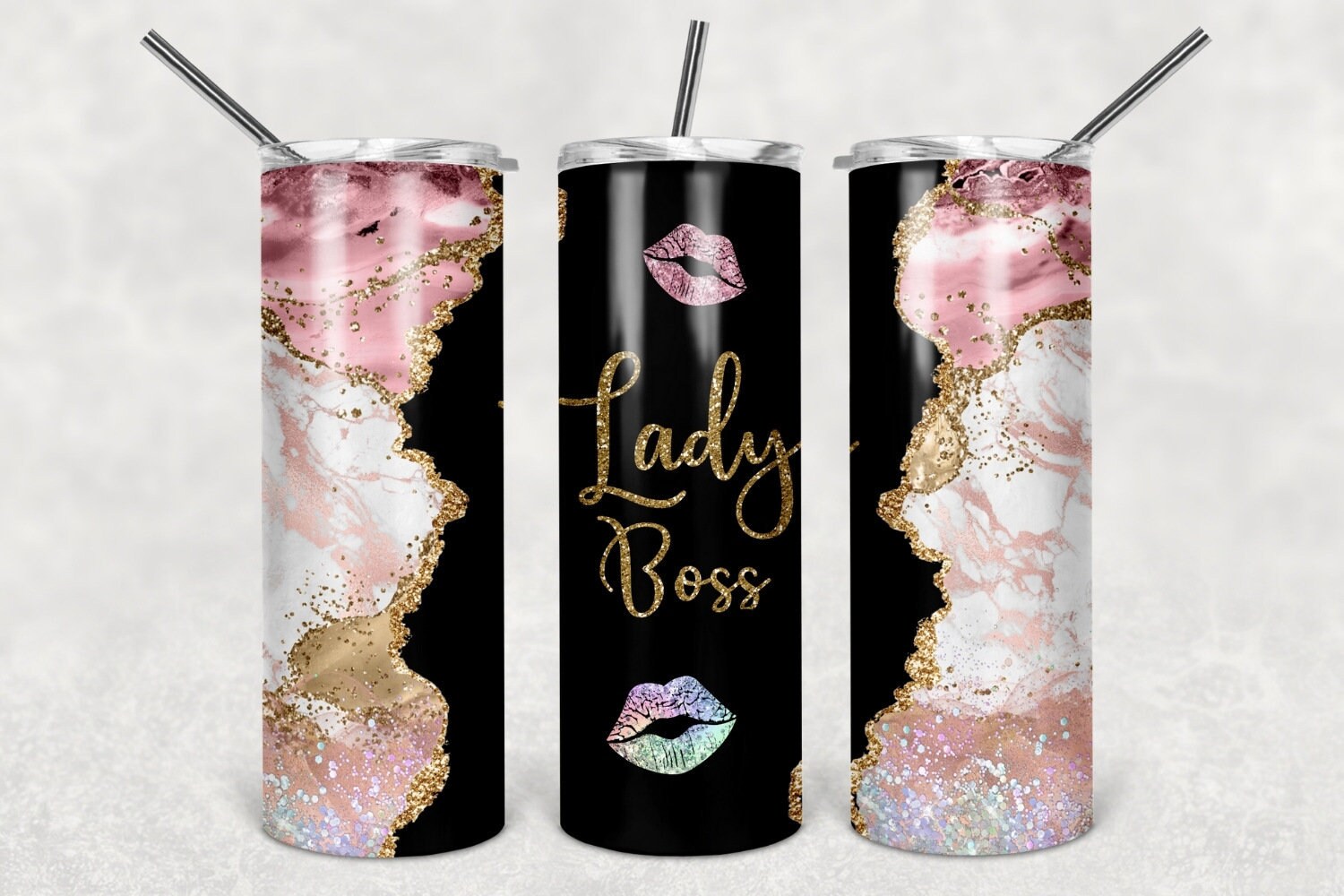 Lady Boss Tumbler Design Double Walled 20 oz. PNG Sublimation Boss Glitter Sublimation Tumbler Black & Gold Lady Boss
