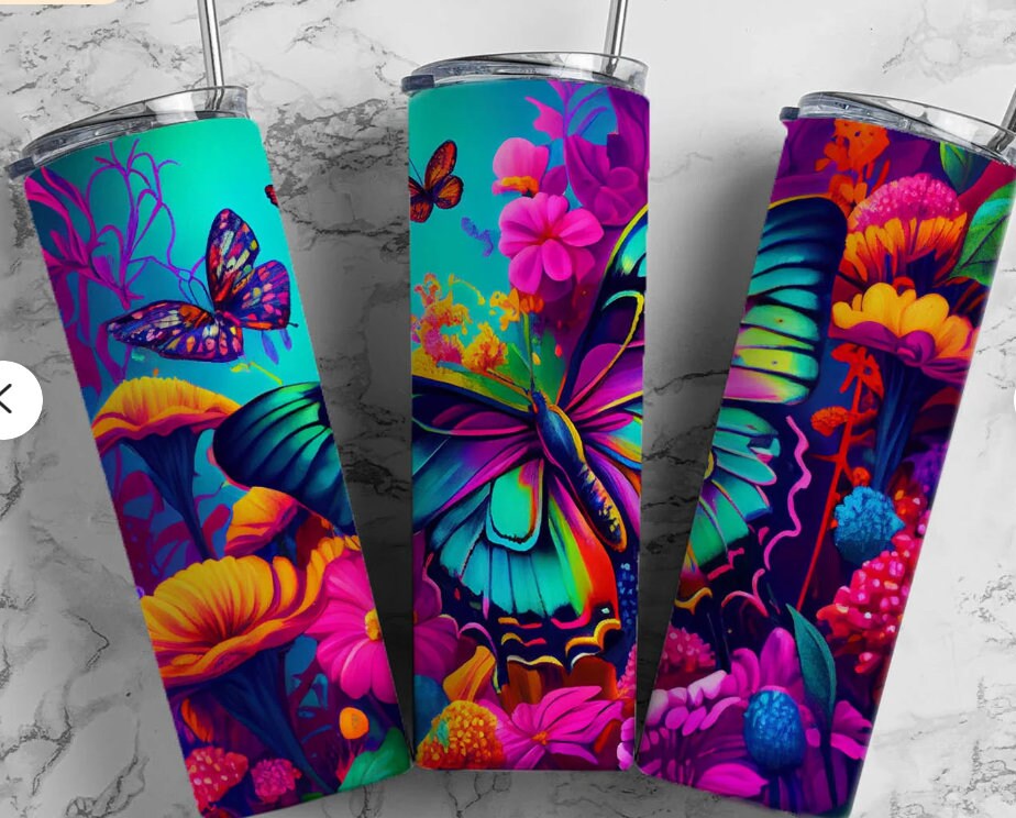 Whimsical Wings: Butterfly Tumbler - Embrace Beauty on the Go-20oz-Stainless Steel-Purple-Colorful