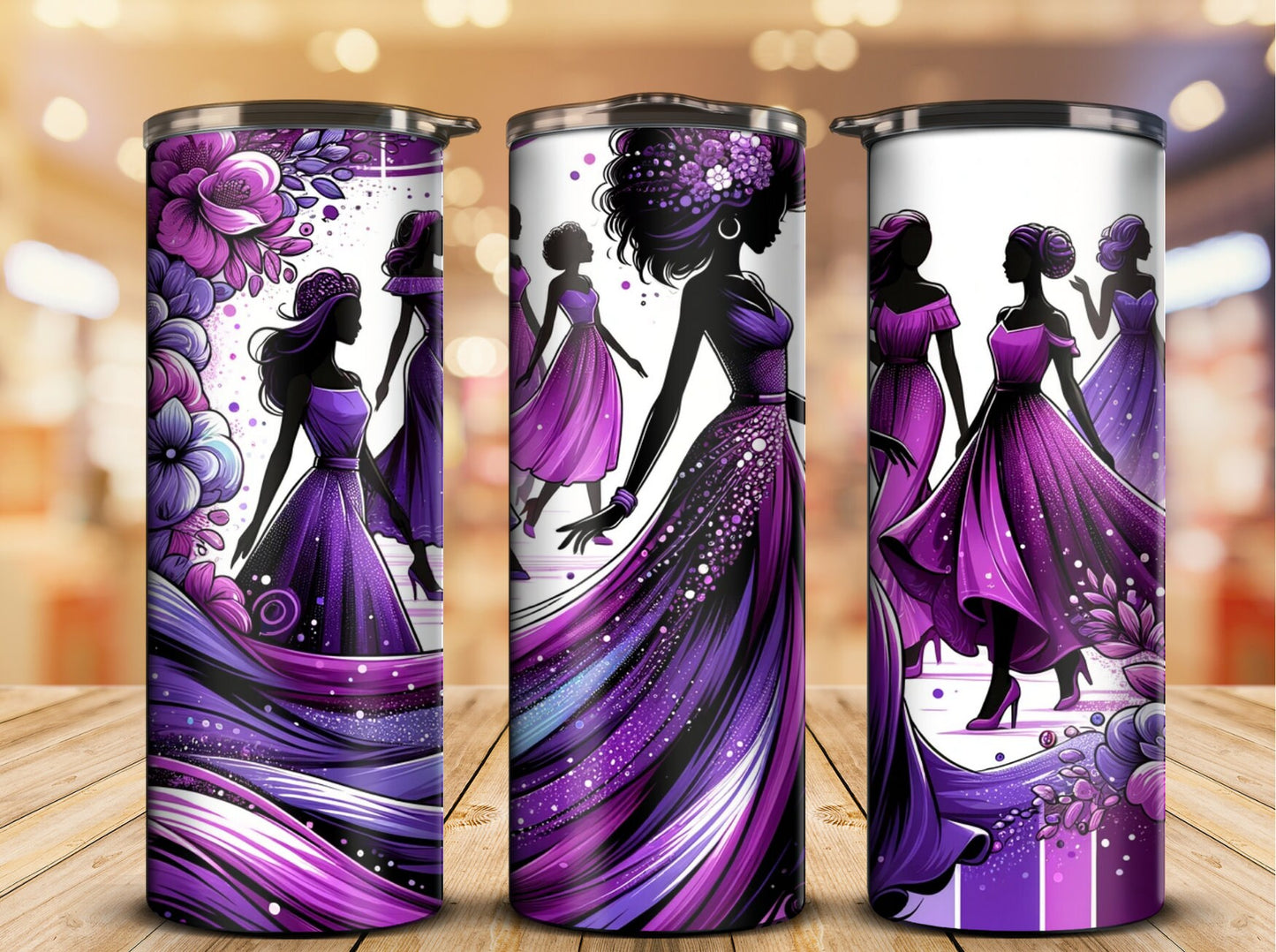 Vibrant Purple Elegance - African American Women Dancing - Designer Tumbler for Beverages